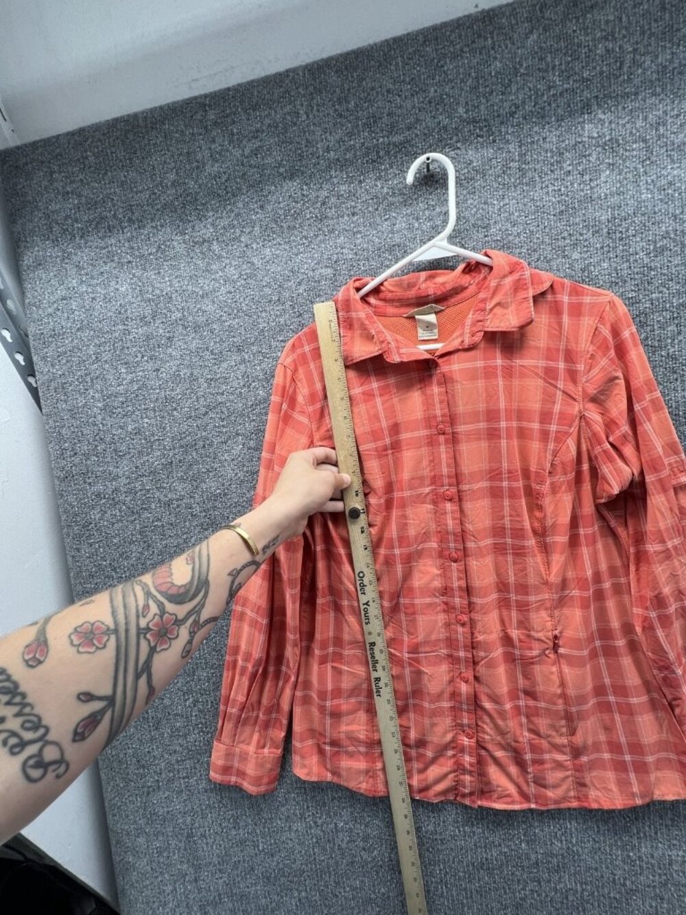 Duluth Trading Co Shirt Women Medium Orange Plaid Collared Long Sleeve Button - Picture 3 of 10